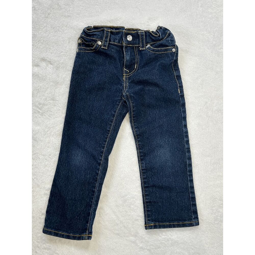 Boys 3T True Religion Jeans Ricky Relaxed Straight Adjustable Dark Wash